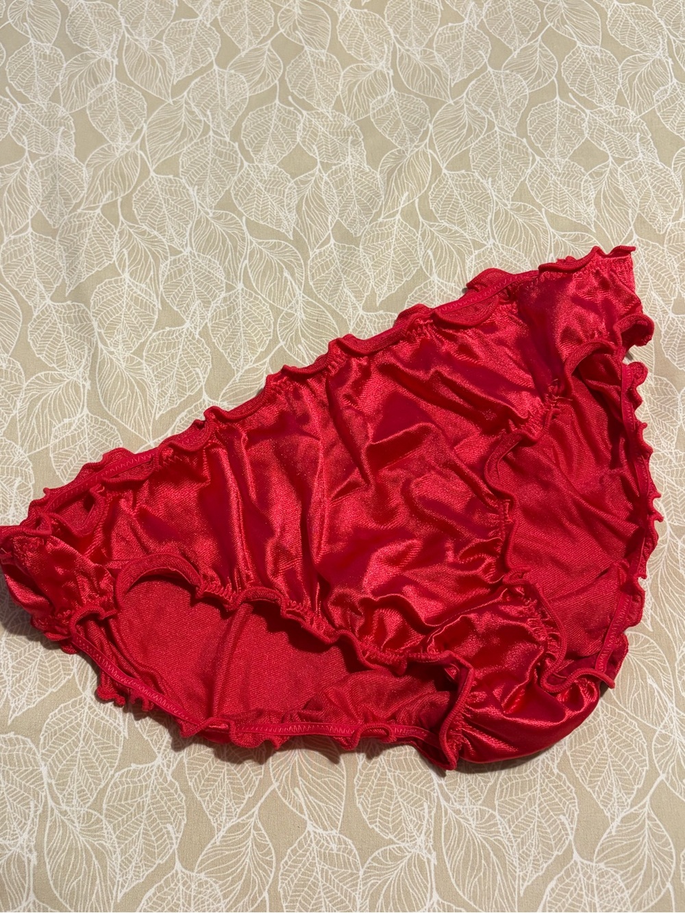 VTG Liquid Satin Bikini Panty Sissy Brief Red Ruffles XXL Silky Stretchy Sexy